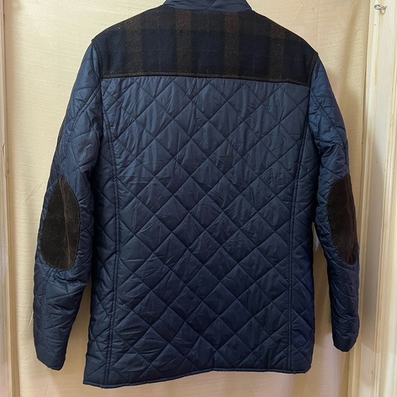 Cole Haan Men's Quilted Blue Jacket With Plaid Accents Size Large Elbow Patches - Picture 8 of 9